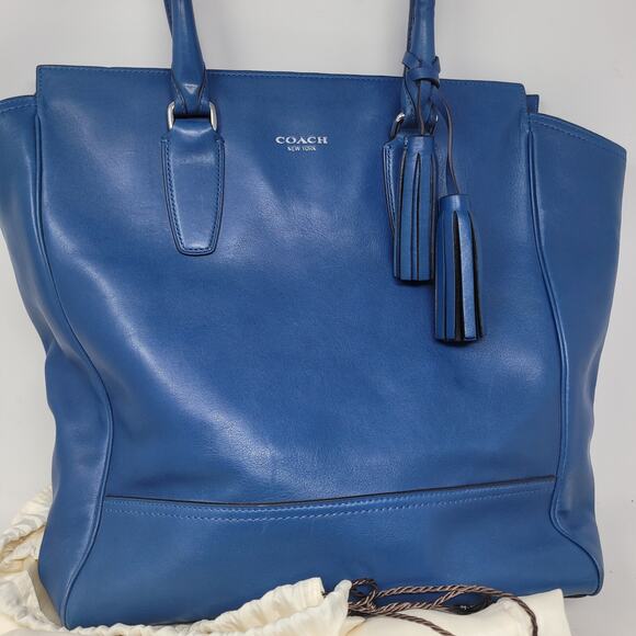 Coach Legacy Tanner Blue Purse Bag Double Handle W Satin Dust Bag Handbag Large - Picture 2 of 13